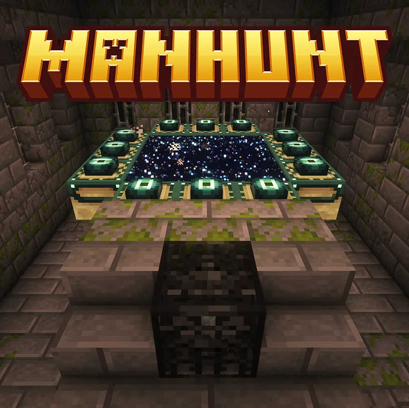 Minecraft Manhunt gameplay on MCManhunt — hunters chasing a runner
